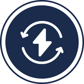 A blue circle with an arrow and a white lightning bolt.