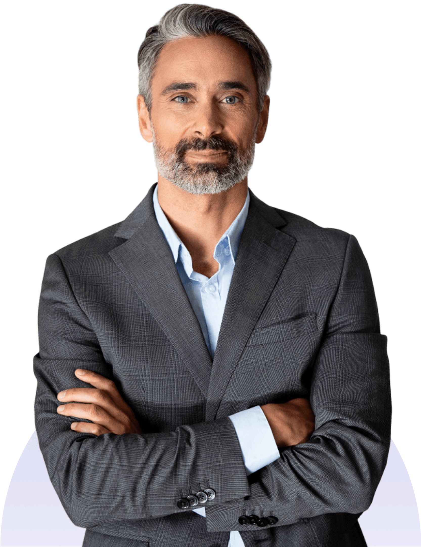 A man in a suit and tie with his arms crossed.